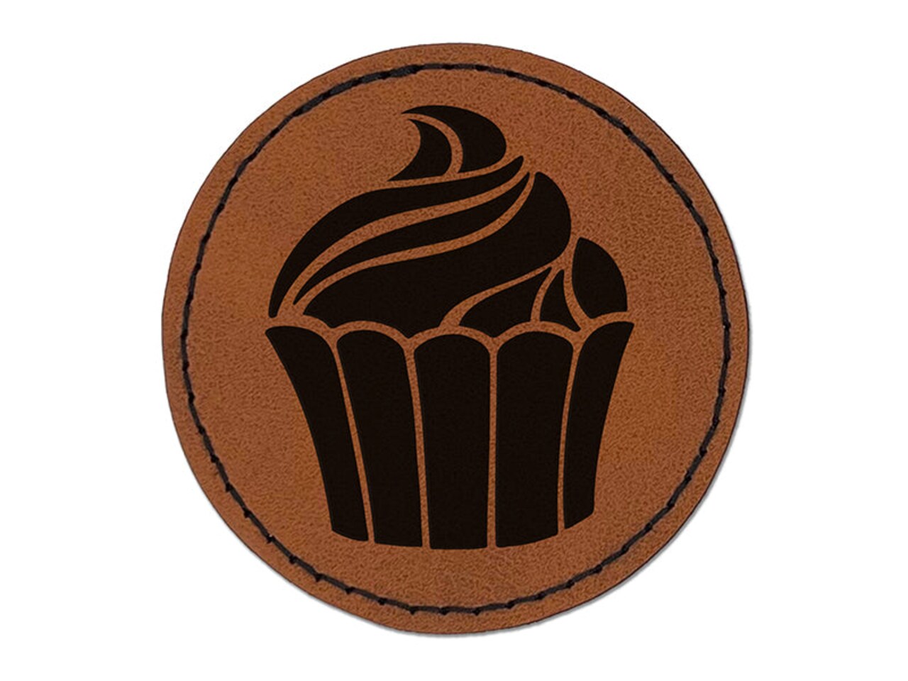Yummy Sweet Cupcake Birthday Anniversary Celebration Round Iron-On Engraved Faux Leather Patch Applique - 2.5"